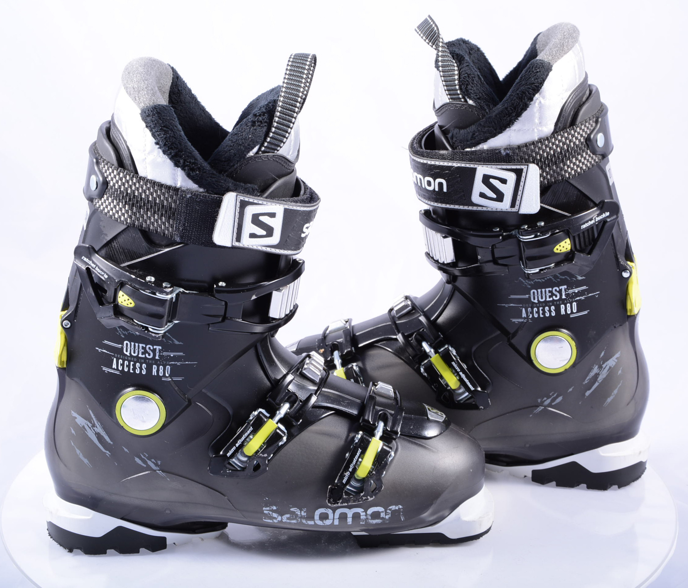 Alarmante Descomponer Saltar ski boots SALOMON QUEST ACCESS R80, Ratchet buckle, SKI/WALK, micro, macro,  BLACK/lime - Mardosport.com
