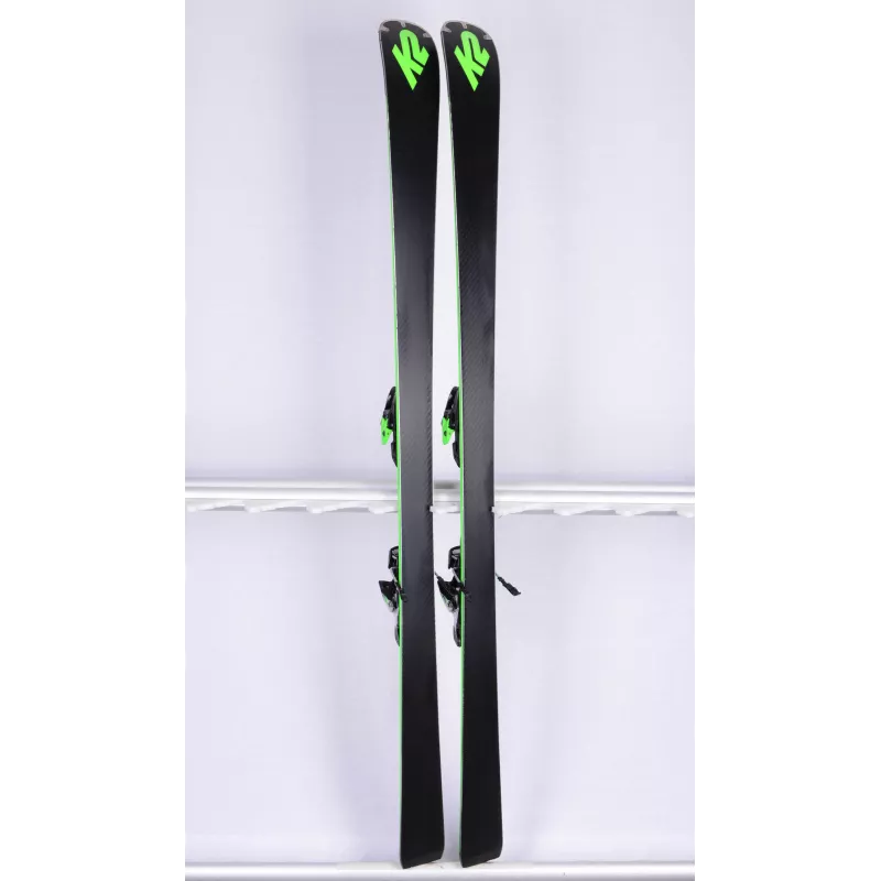skidor K2 SUPER CHARGER 76, green, full rox, metal laminate, speed rocker + Marker MXCELL TCX 12 ( TOP-tillstånd )