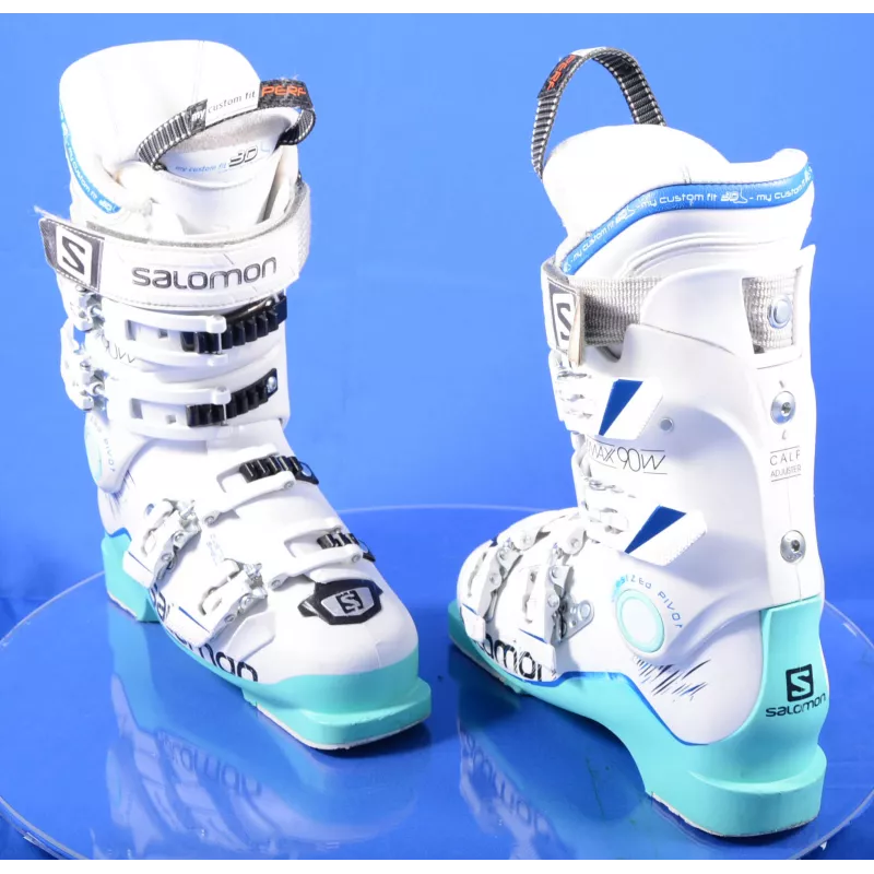 botas esquí mujer SALOMON X MAX 90 W, MY custom fit 3D, THERMO, OVERSIZED pivot, CUSTOM shell, WHITE/green ( condición TOP )